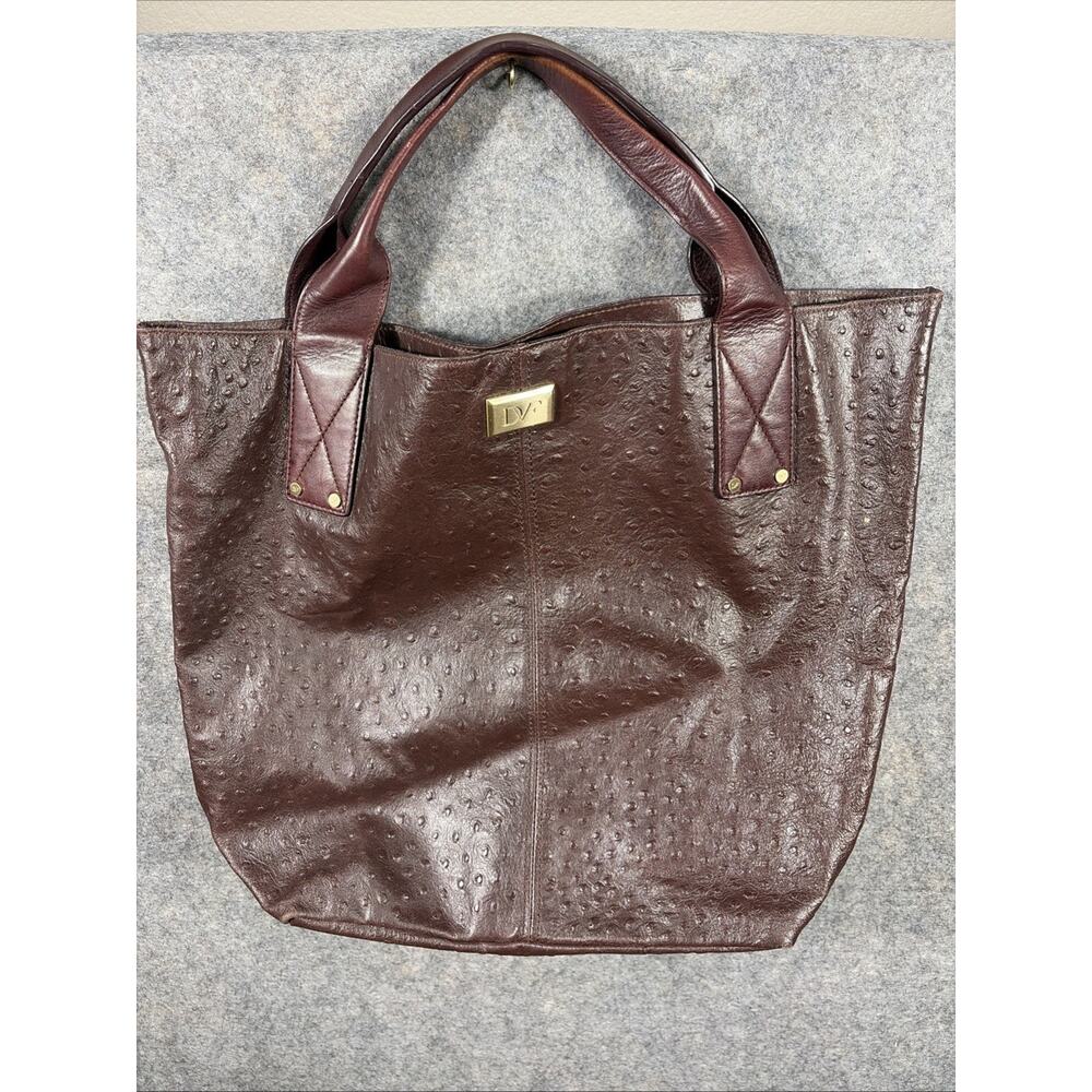 Diane von Furstenberg‎ Addison Burgundy Ostrich Embroidered Leather Tote